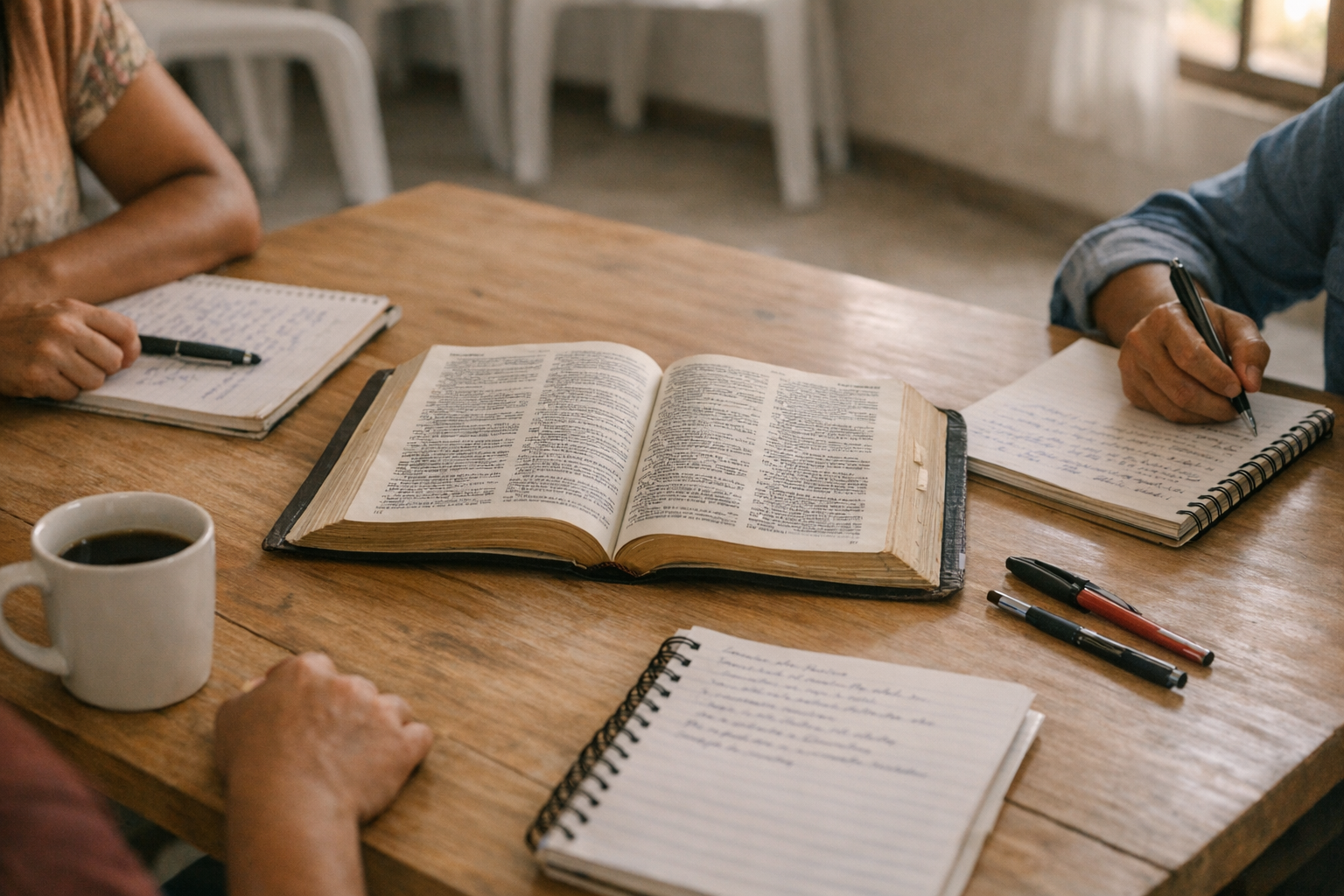 Formación bíblica en una mesa de estudio